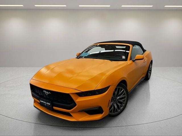 2026 Ford Mustang EcoBoost Premium in Orange Fury Metallic Tri-Coat — front three-quarter view